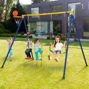Costway Set altalena per bambini con canestro basket altalena regolabile disco con corda, Set altalena portata 300kg Giallo
