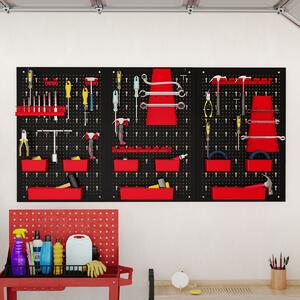 Costway Scaffale porta componenti con 9 contenitori, Organizzatore da parete con pannello forato Rosso