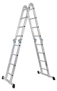 Scala multiuso a pioli MULTISTEP | con piattaforma da ponteggio | scala a 4 elementi in alluminio | 4x4 pioli | fino a 4,6 m di altezza | portata 150 kg | ponteggio da lavoro, scala a gradini e scala singola