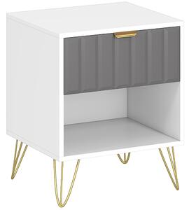 HOMCOM Comodino con vano aperto, cassetto e maniglia, tavolino con gambe in acciaio, 45x40x55 cm, bianco | Aosom Italy