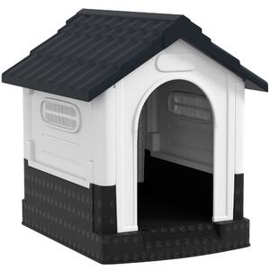 PawHut Cuccia per Cani Mini da Esterno in Plastica con 3 Finestre Base Rialzata e Tetto Inclinato, 64,5x57x66 cm, Grigio scuro | Aosom Italy