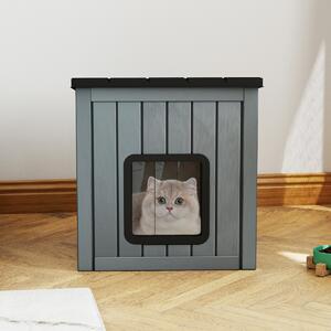 Costway Cuccia rifugio isolato per interni ed esterni con 2 porte in pvc e tetto inclinato, Cuccia per animali domestici per gatti Grigio
