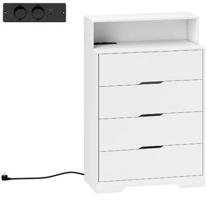 HOMCOM Cassettiera per Camera da Letto con Ripiano Aperto e Stazione di Ricarica, Porta USB e Porta USB-C, 80x40x120 cm, Bianco | Aosom Italy