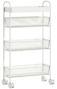 HOMCOM Carrello da cucina con 3 cesti e 4 ruote per cucina, soggiorno e bagno, in metallo, 43,2x19x80 cm, Bianco | Aosom Italy