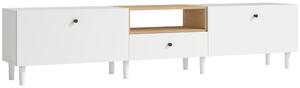 HOMCOM Mobile TV con 2 sportelli ribaltabili, scomparto aperto e cassetto, in pannello truciolare, 200x35x45 cm, Bianco | Aosom Italy