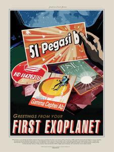Stampa artistica Greetings from your first Exoplanet Retro Intergalactic Space Travel Nasa, (30 x 40 cm)