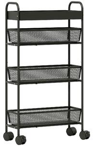 HOMCOM Carrello portaoggetti a 4 livelli su ruote con 3 cestini estraibili, 19x43,2x80 cm, nero | Aosom Italy