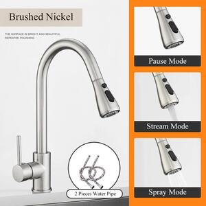Miscelatore monocomando per cucina, rubinetto per lavello – Doccetta estraibile – Rotazione a 360° – Acqua calda e fredda – Ottone – Finitura in nichel spazzolato