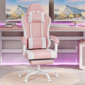Sedia da gaming WOLTU con funzione massaggio, sedia da computer con cuscino a molle, sedia girevole ergonomica con cuscino per la testa, cuscino lombare, poggiapiedi, rivestimento in rete, rosa e bianco, modello GS15rsw