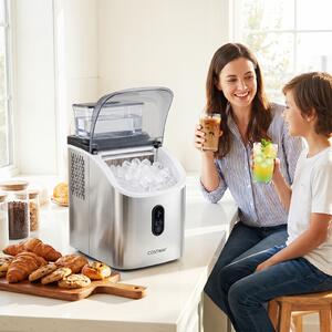 Costway Macchina ghiaccio casa ice maker da silenzioso cubetti ghiaccio 13 spessori autopulizia, Macchina serbatoio esterno elettrodomestici bar Argento