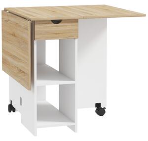 HOMCOM Tavolo da Pranzo Pieghevole con Cassetto e Ripiani, Tavolo Salvaspazio con Alette Ribaltabili per Cucina, Sala da Pranzo, Soggiorno, Rovere | Aosom Italy