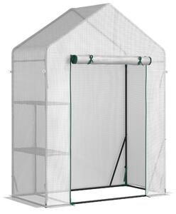 Outsunny Serra da Giardino per Esterni con 2 Scaffali, Porta Avvolgibile, 143x73x195cm, Bianco|Aosom
