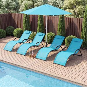 Costway Sedia a sdraio da esterno con poggiatesta rimovibile, Lettino prendisole da spiaggia con struttura curva ergonomica portata 160 kg 2 Pezzi Blu