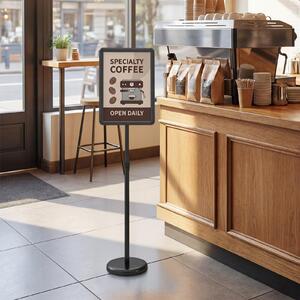 Costway Espositore A4 da terra regolabile metallo base riempibile, Stand per menù poster pubblicità ristorante ufficio esterno 87-137 cm 2 Pezzi Nero