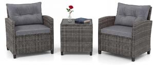 Set di mobili da giardino in rattan KOMFOTTEU, set di mobili da lounge per esterni con 2 poltrone, 1 tavolino, cuscini per seduta e schienale, mobili per balconi piccoli, mobili da lounge per giardino, mobili per terrazza per 2 persone