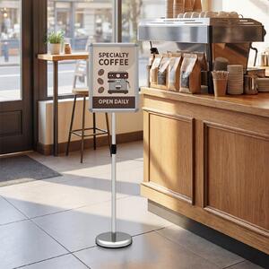 Costway Espositore A4 da terra regolabile metallo base riempibile, Stand per menù poster pubblicità ristorante ufficio esterno 87-137 cm 2 Pezzi Argento
