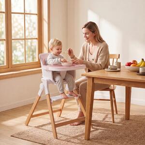 Costway Seggiolone pappa pieghevole 4 in 1 cuscino vassoi doppi rimovibili, Per neonati 6-36m gambe legno cintura portabicchieri Rosa