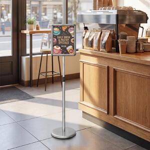 Costway Espositore A4 da terra regolabile metallo base riempibile, Stand per menù poster pubblicità ristorante ufficio esterno 81-131 cm 2 Pezzi Argento