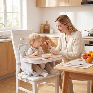 Costway Seggiolone pappa pieghevole 4 in 1 cuscino vassoi doppi rimovibili, Per neonati 6-36m gambe legno cintura portabicchieri Beige