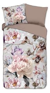 Set copripiumino e federa grigio/marrone in raso di cotone per letto singolo ed esteso 140x220 cm Colinda – Descanso