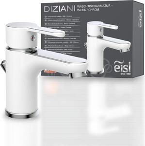 Eisl DIZIANI Miscelatore per lavabo con barra estraibile, set di miscelatori per bagno con scarico Lavabo, bianco/cromo