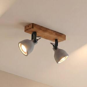 Lindby Spot Mitis, 30 cm, a 2 luci, grigio, legno, cemento, GU10 Mitis Lindby, dimmerabile, Legno scuro, Soggiorno / Sala da pranzo, calcestruzzo / cemento, Industriale, Faretto