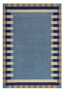 Tappeto blu in lana tessuto a mano 200x290 cm Kai Wool Border - Flair Rugs