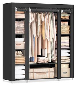 SONGMICS, armadio appendiabiti, armadio in tessuto con asta appendiabiti e ripiani, copriletto, per camera da letto, cabina armadio, 150 x 45 x 175 cm, nero, modello LSF03H