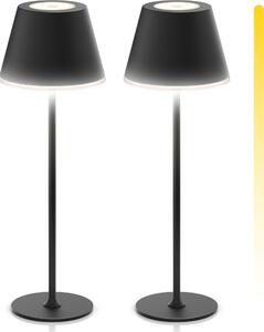 Lampada da tavolo LED Brandson, set da 2 pezzi, senza fili, con batteria da 4800 mAh, dimmerazione continua tramite touch, 3 tonalità di luce, autonomia fino a 60 ore, grado di protezione IP54, 37 cm, 2 pezzi, colore nero