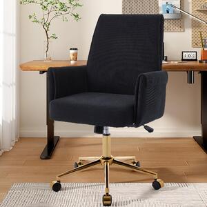 Sedia da ufficio ergonomica con schienale medio-alto – Sedia da ufficio nera, rivestimento in velluto a coste, regolabile in altezza, 64x61x107 cm, per lavoro, studio e relax