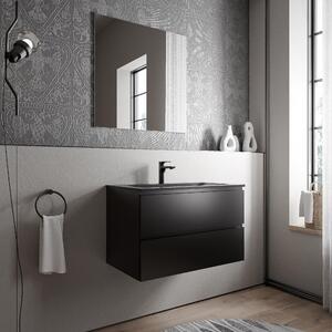 Mobile sottolavello AVA da 80 cm con lavabo in resina BRUXELLES - Colore a scelta, Scelta del lavabo: Nero opaco con foro per rubinetto, Colore del mobile bagno: Nero opaco