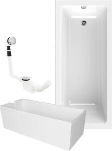 Calmwaters® Set completo vasca rettangolare 170x75 cm con supporto vasca e set di scarico, vasca stampata, set completo vasca in acrilico, vasca rettangolare Modern Square 170 x 75 cm, bianco