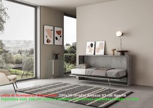 Letto a scomparsa Kando singolo Con Materasso Incluso Chiuso Occupa solo 39 cm di profondit�, Dimensioni chiuso 200x39xh97 cm struttura in legno colore Cemento