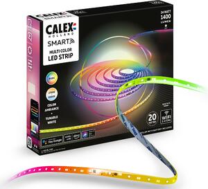 Striscia LED smart Calex, 20 metri, RGBIC, tagliabile, dimmerabile, sincronizzazione con la musica