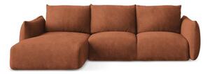 Divano angolare color terracotta allungabile (con penisola a sinistra/con chaise lounge) con rivestimento in ciniglia Leila – Makamii