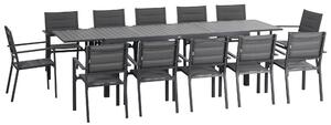 Outsunny Salon de jardin in alluminio e tessilene tavolo estensibile 8/12 persone 12 sedie impilabili grigio