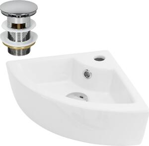 LuxeBath Lavabo Lavabo da appoggio Square, 46x33x13 cm, bianco, in Vetroceramica, incl. set di scarico con troppopieno