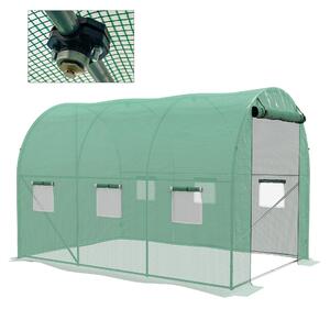 Outsunny Serra da Giardino Tunnel 6 m² con sistema di irrigazione integrato, 3L x 2l m 6 finestre Porta avvolgibile Verde