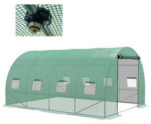 Outsunny Serra da Giardino Tunnel 12 m² 4L x 3l x 2H m Acciaio rinforzato + PE Alta densità 140 g/m² 8 finestre Porta avvolgibile Verde