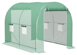 Outsunny Serra da Giardino a Tunnel Superficie Terra 6 m² telaio Tubolare rinforzato Porta con zip 4 finestre avvolgibili Verde