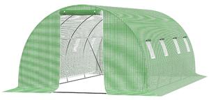 Outsunny Serra da Giardino Tunnel 18 m² dim. 6L x 3l x 2H m - 8 Finestre, Porta con Zip Avvolgibile - Telaio Tubolare in Acciaio Zincato, Copertura PE Alta Densità Verde