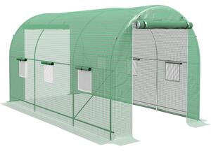 Outsunny Serra da Giardino Tunnel Superficie a Terra 8 m² 4L x 2l x 2,05H m telaio Tubolare Porta con Zip 6 Finestre Avvolgibili verde