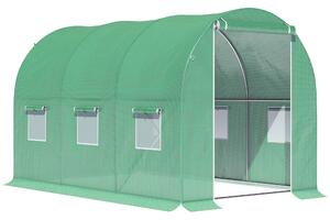 Outsunny Serra da Giardino Tunnel Superficie al Suolo 6 m² 3L x 2l x 2H m Telaio Tubolare Rinforzato Porta con Cerniera 6 Finestre Avvolgibili Verde