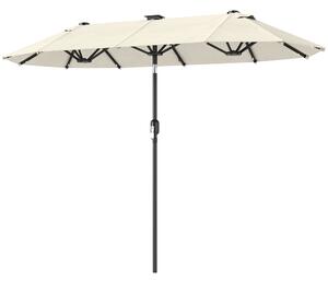 Outsunny Ombrellone Doppio da Giardino 2.92x1.5 m Inclinabile con 35 Luci LED Solari Manovella, Ombrellone da Giardino a 12 Stecche in Acciaio e Poliestere, per Cortile, Terrazza e Balcone, Beige | Aosom Italy