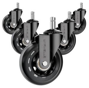 Set di 5 ruote per sedie da ufficio, realizzate in PP e PU, con attacco a stelo da 75 mm