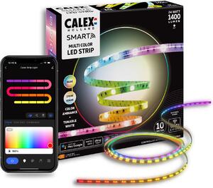 Striscia LED intelligente Calex Smart Multicolor RGBIC+CCT, Wi-Fi, Bluetooth, 12W/24W, 1400 lumen, luce bianca e colorata (2700-6500K), IP20, 10 metri, compatibile con Google Assistant e Alexa, classe energetica F