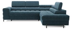 Divano angolare blu allungabile/con contenitore (con penisola a destra/a L) con rivestimento in bouclé Ferucce – ELTAP