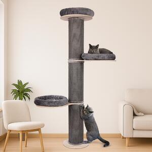 Albero per gatti Pet Violet Kratzbaum XXL, grigio, da montare a parete, con tappeto antigraffio di alta qualità, 3 piattaforme per riposare e cuscini lavabili