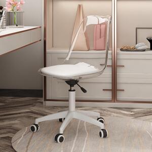 Sedia girevole trasparente, regolabile in altezza, imbottitura in PU, con rotelle, design scandinavo minimalista, ideale come sedia da ufficio o sgabello da trucco, colore bianco