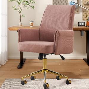 Sedia da ufficio ergonomica con schienale medio-alto – Sedia da ufficio rosa, rivestimento in velluto a coste, regolabile in altezza, 64x61x107 cm, per lavoro, studio e relax